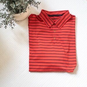 Nike Golf Orange Navy Striped Polo Shirt Dri-Fit Athletic Golf Mens Size XXL